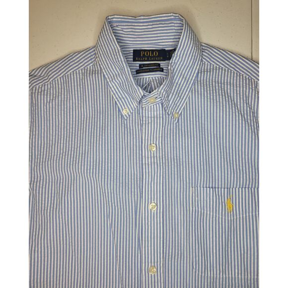 Polo Ralph Lauren RL Untucked Fit Prepster Classic Fit Seersucker Shirt Sz Large - Picture 7 of 15